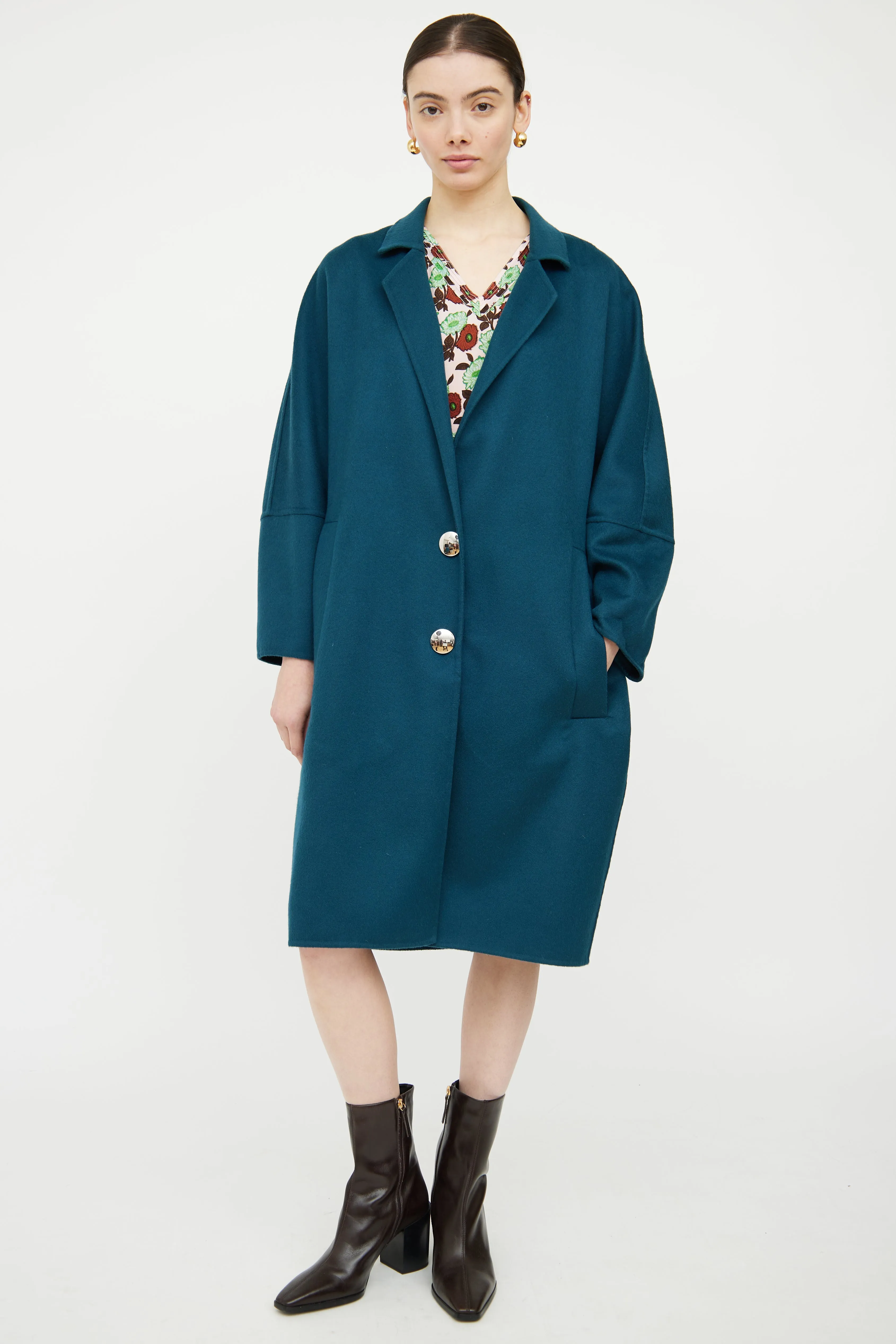 Blue Belted Snap Button Coat