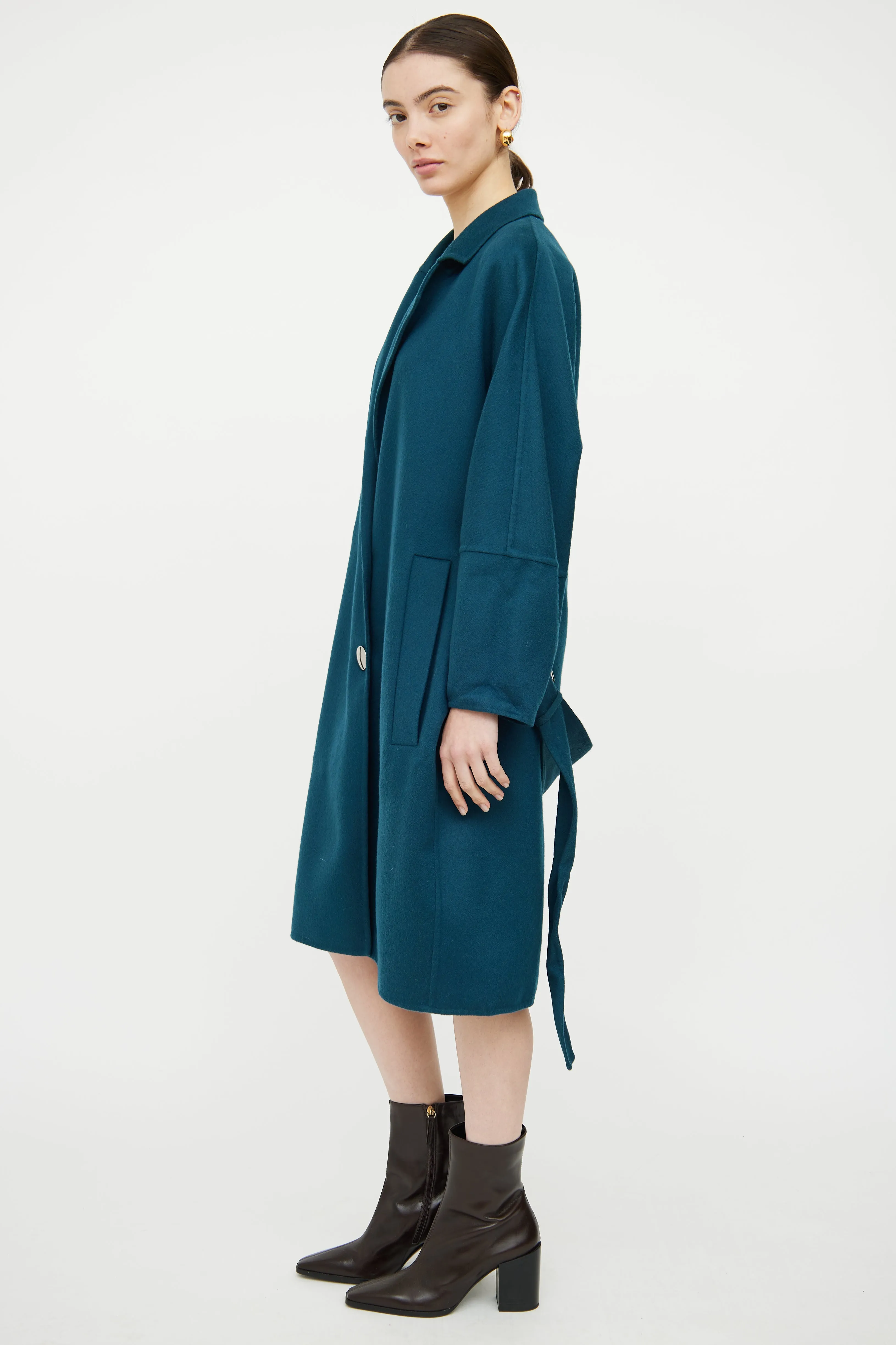 Blue Belted Snap Button Coat