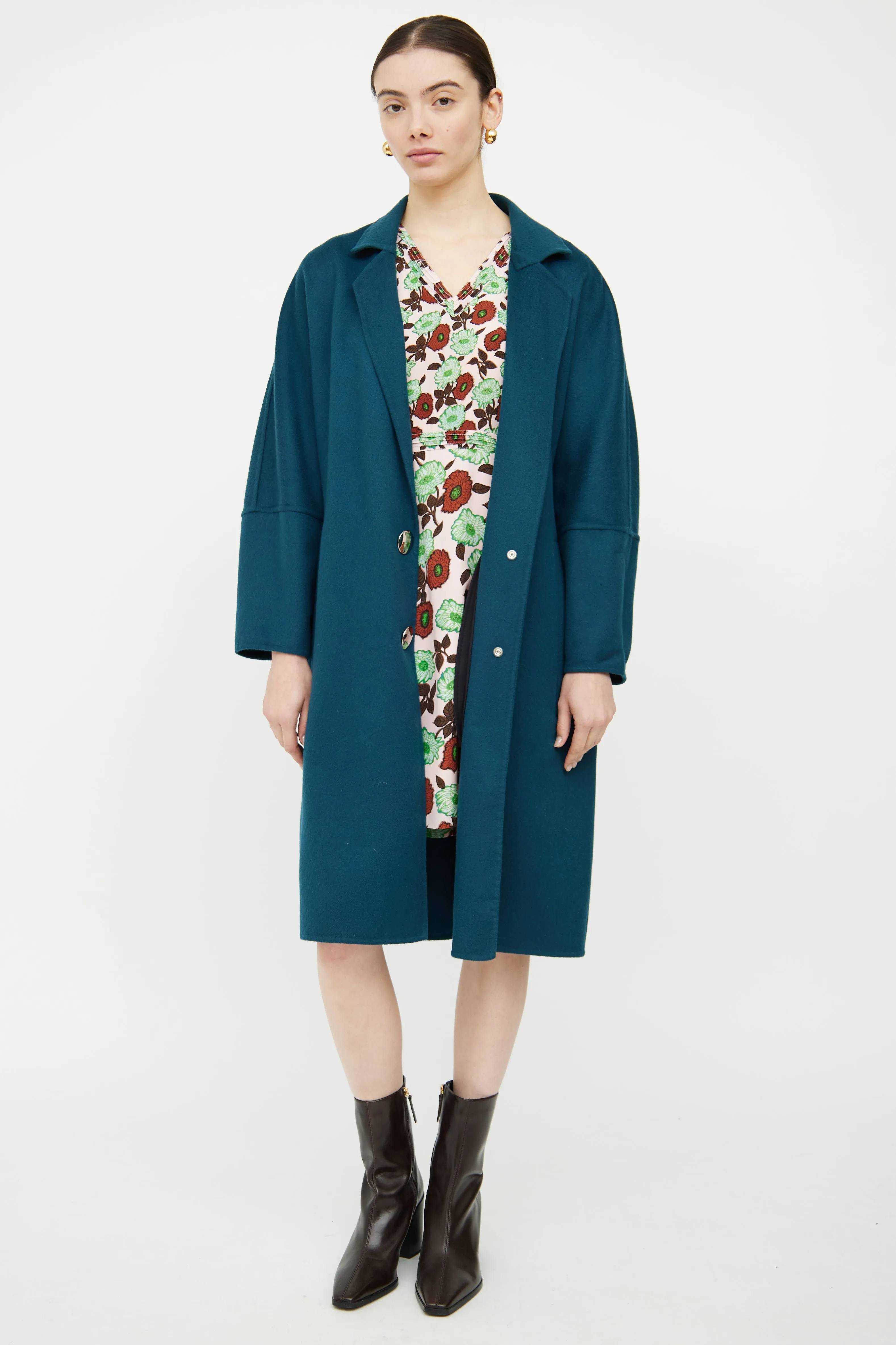 Blue Belted Snap Button Coat