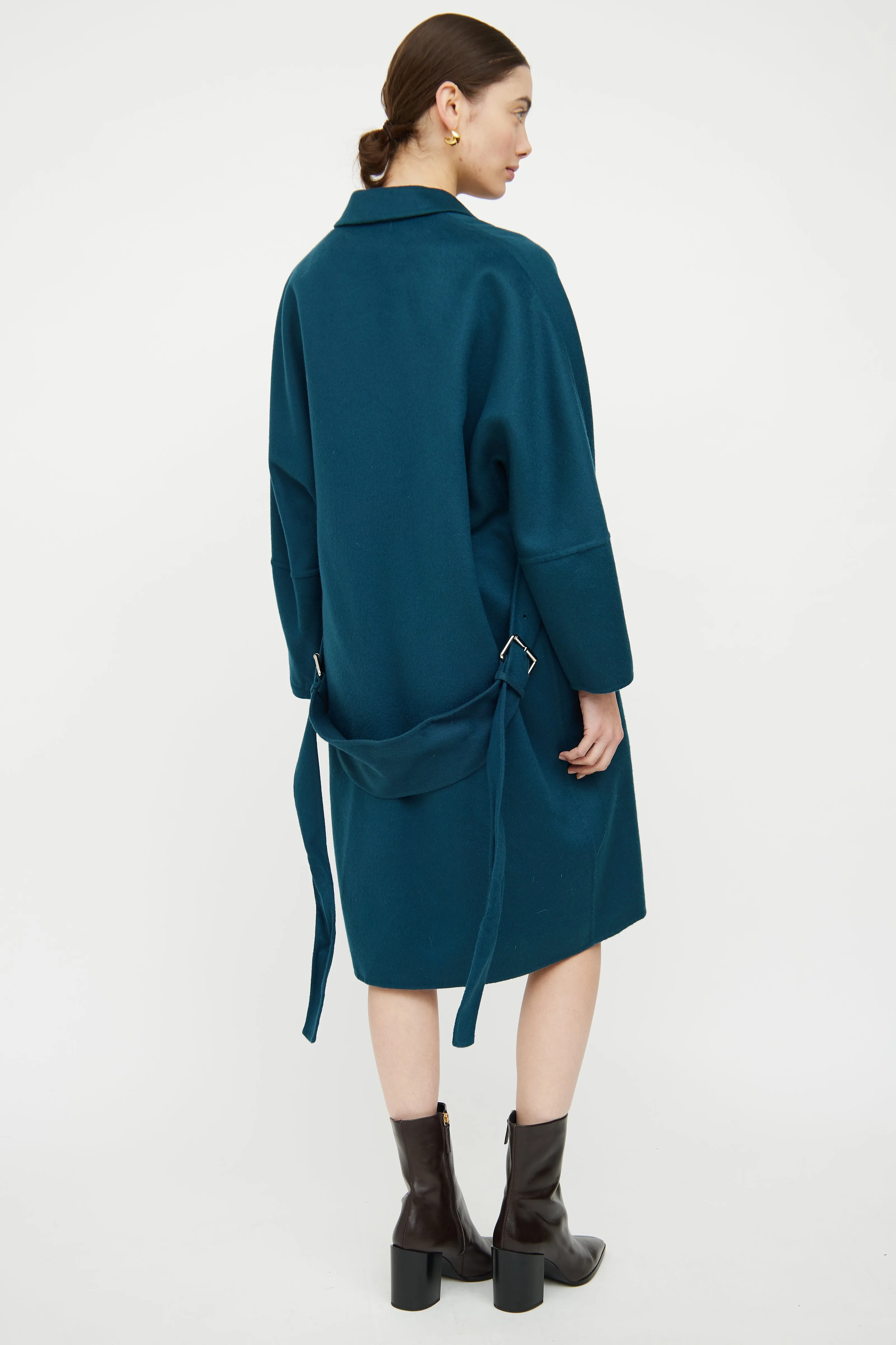 Blue Belted Snap Button Coat