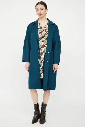 Blue Belted Snap Button Coat