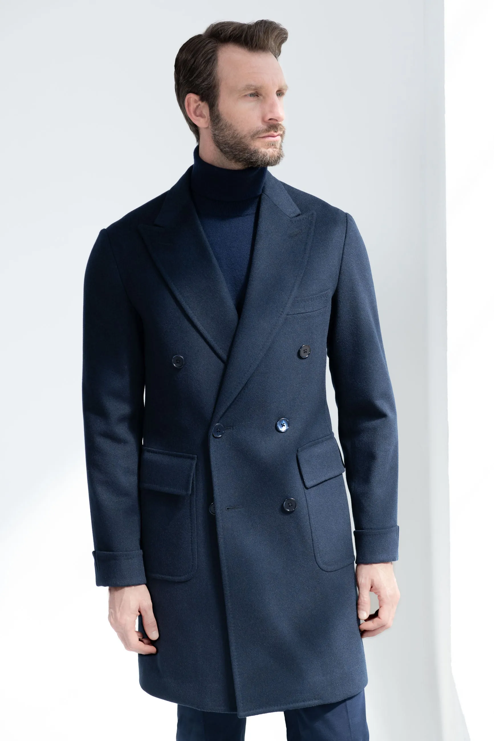 Blue Polo Coat in Loro Piana wool – Made in Italy