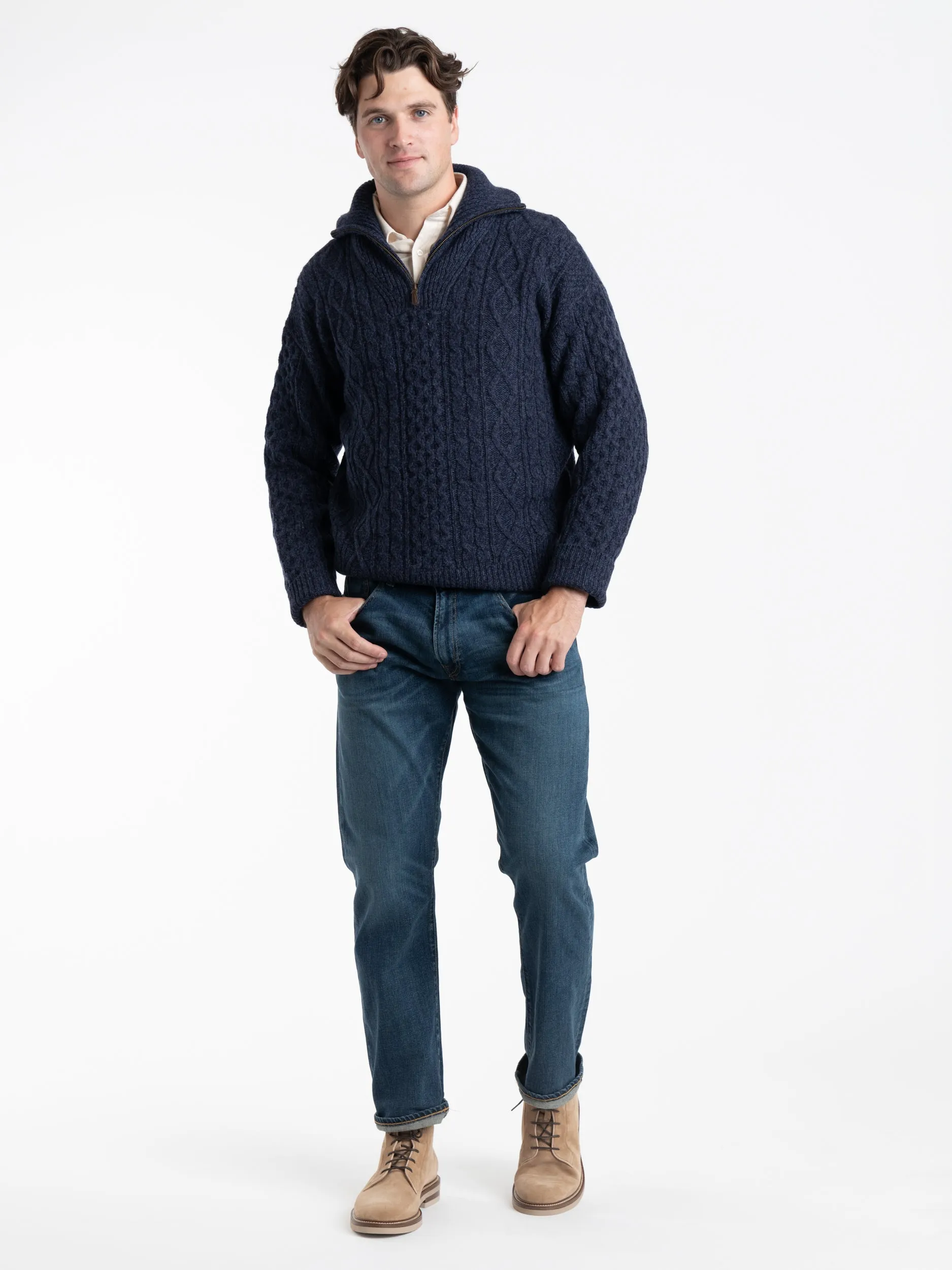 Blue Wool Quarter Zip Knit