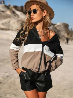 Boho Color Block Striped Fall Windbreaker Jacket