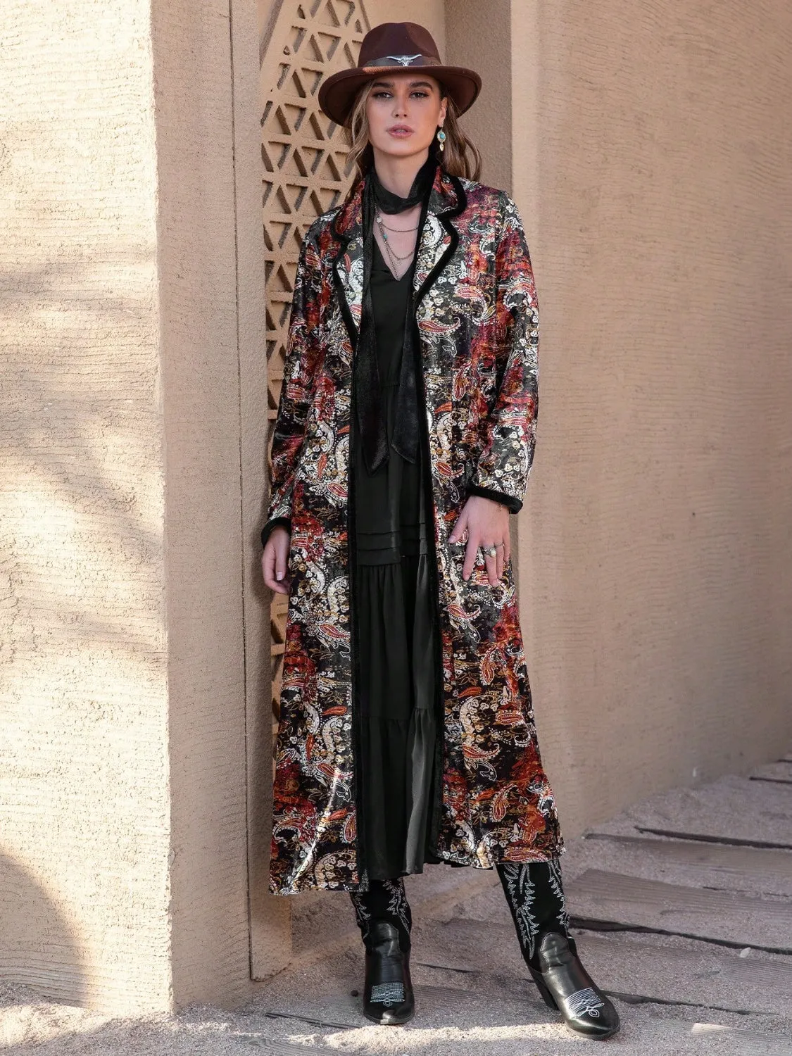 Boho Printed Open Front Long Sleeve Kimono Light Jacket