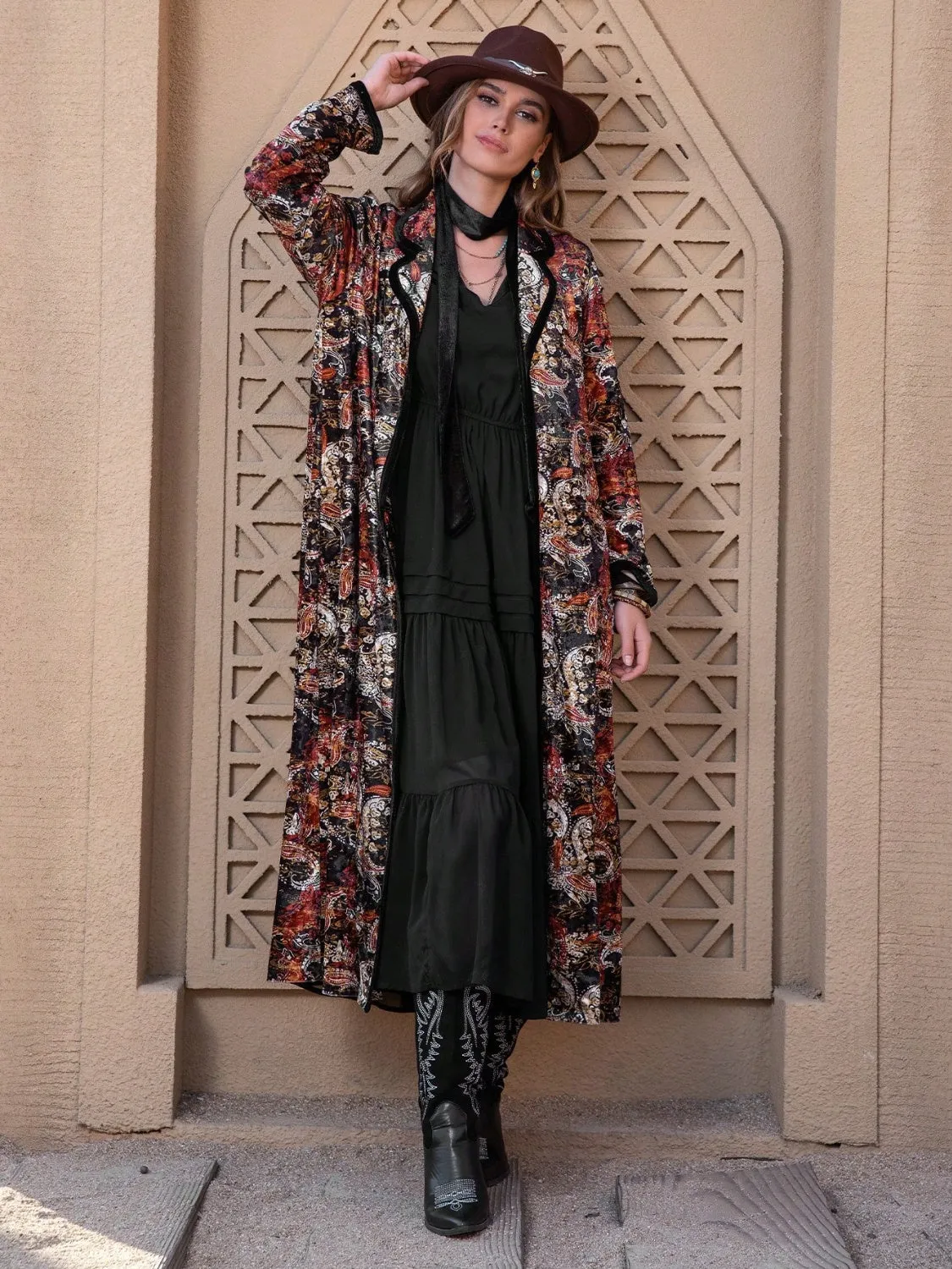 Boho Printed Open Front Long Sleeve Kimono Light Jacket