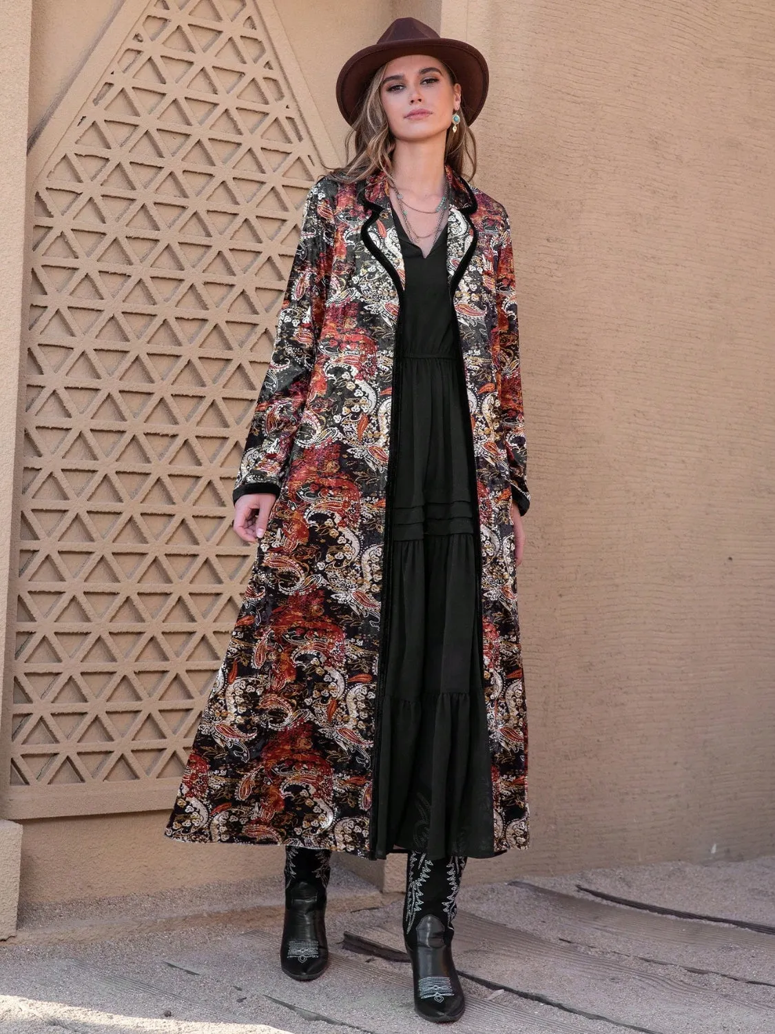 Boho Printed Open Front Long Sleeve Kimono Light Jacket