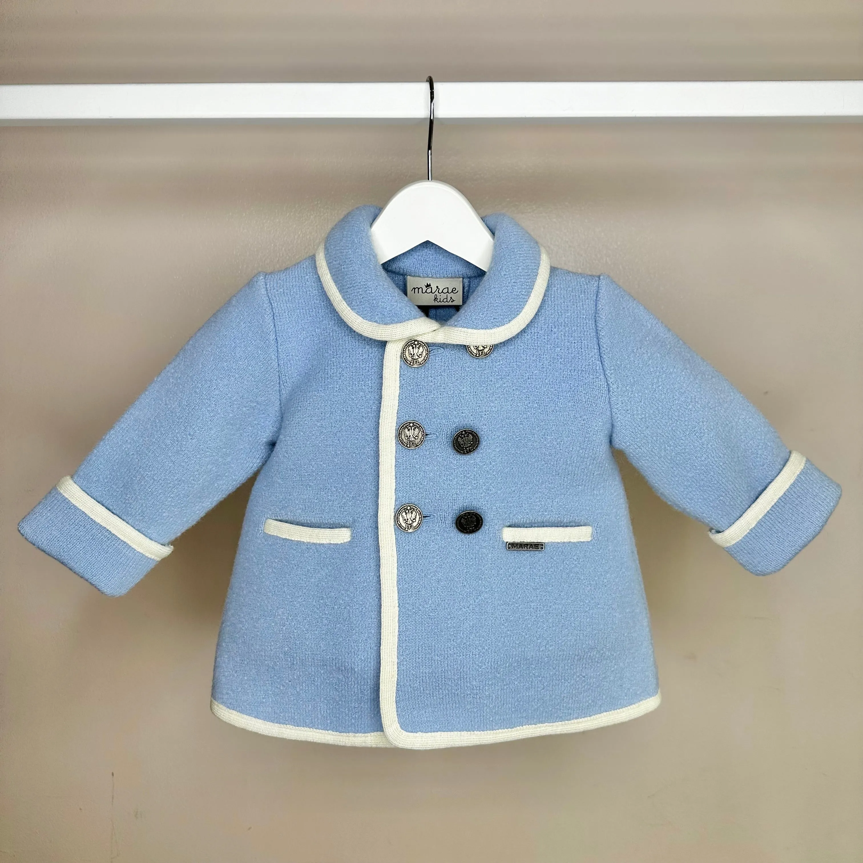 Boys Blue Marae Coat With Cream Trim