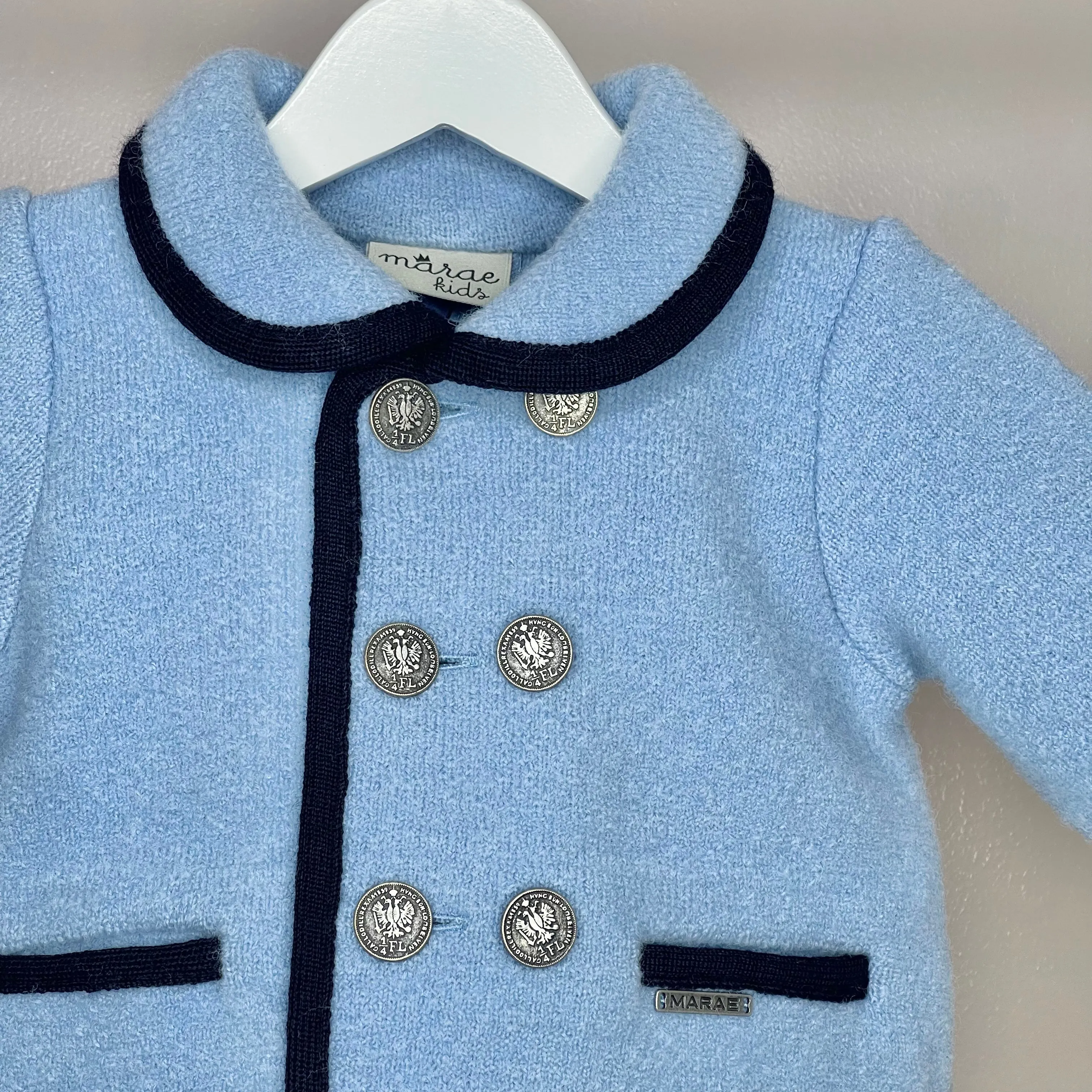 Boys Blue With Navy Trim Long Marae Coat