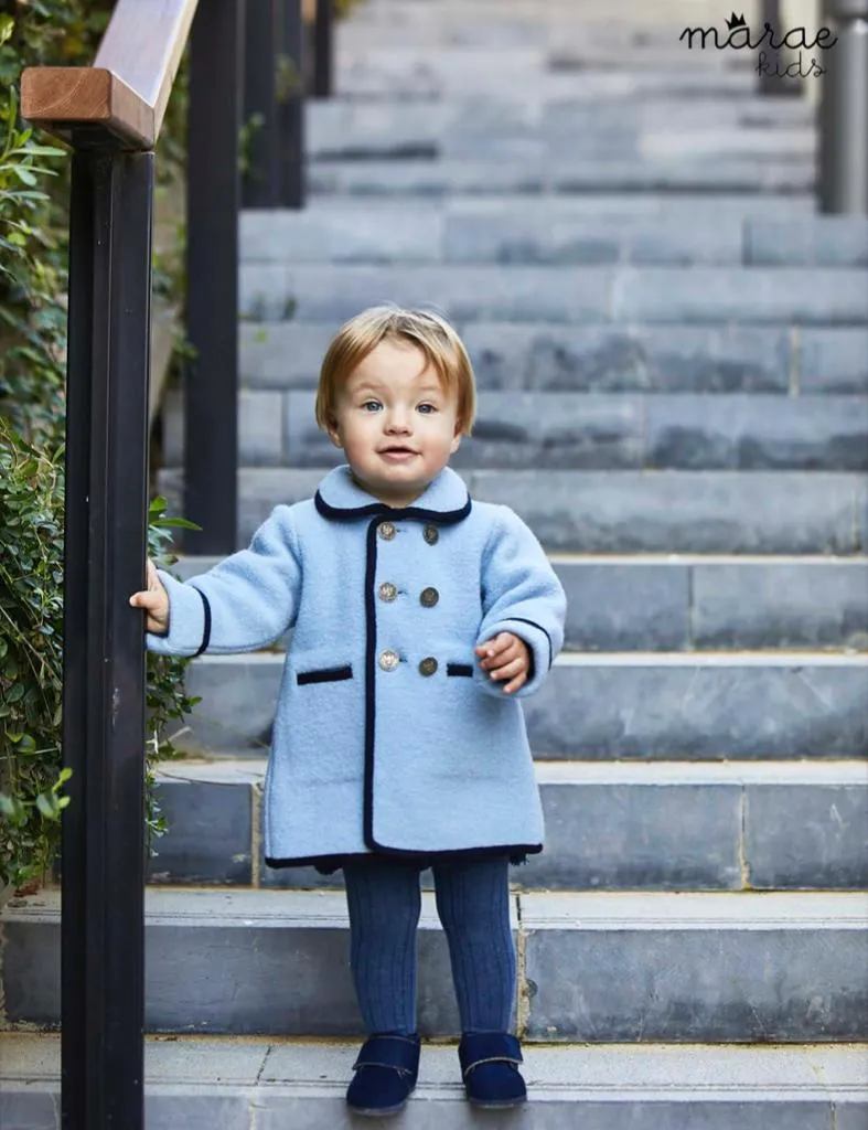 Boys Blue With Navy Trim Long Marae Coat