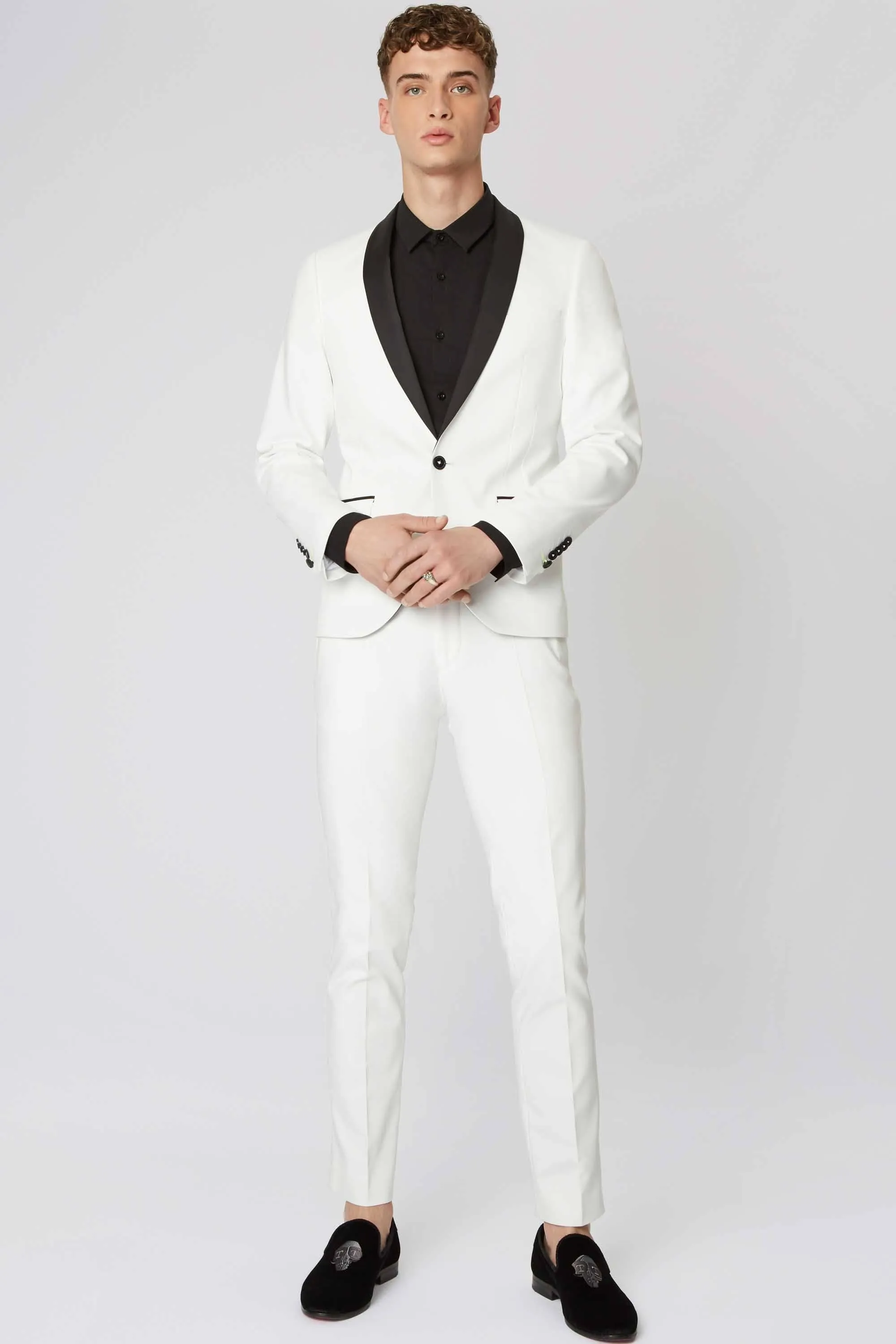 Brondesbury Skinny Fit White Tuxedo Jacket - ARCHIVE