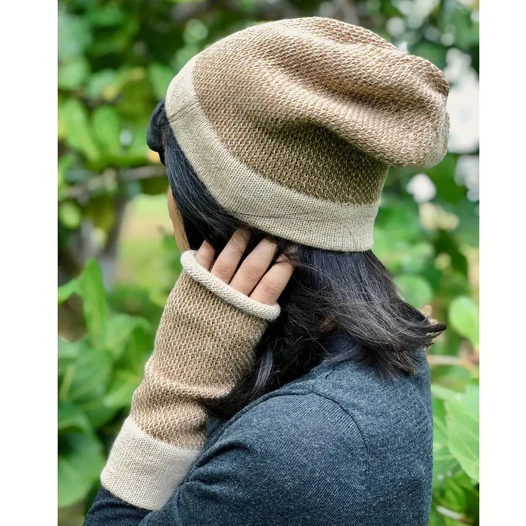 Camel Interwoven Alpaca Beanie | Ethical Style