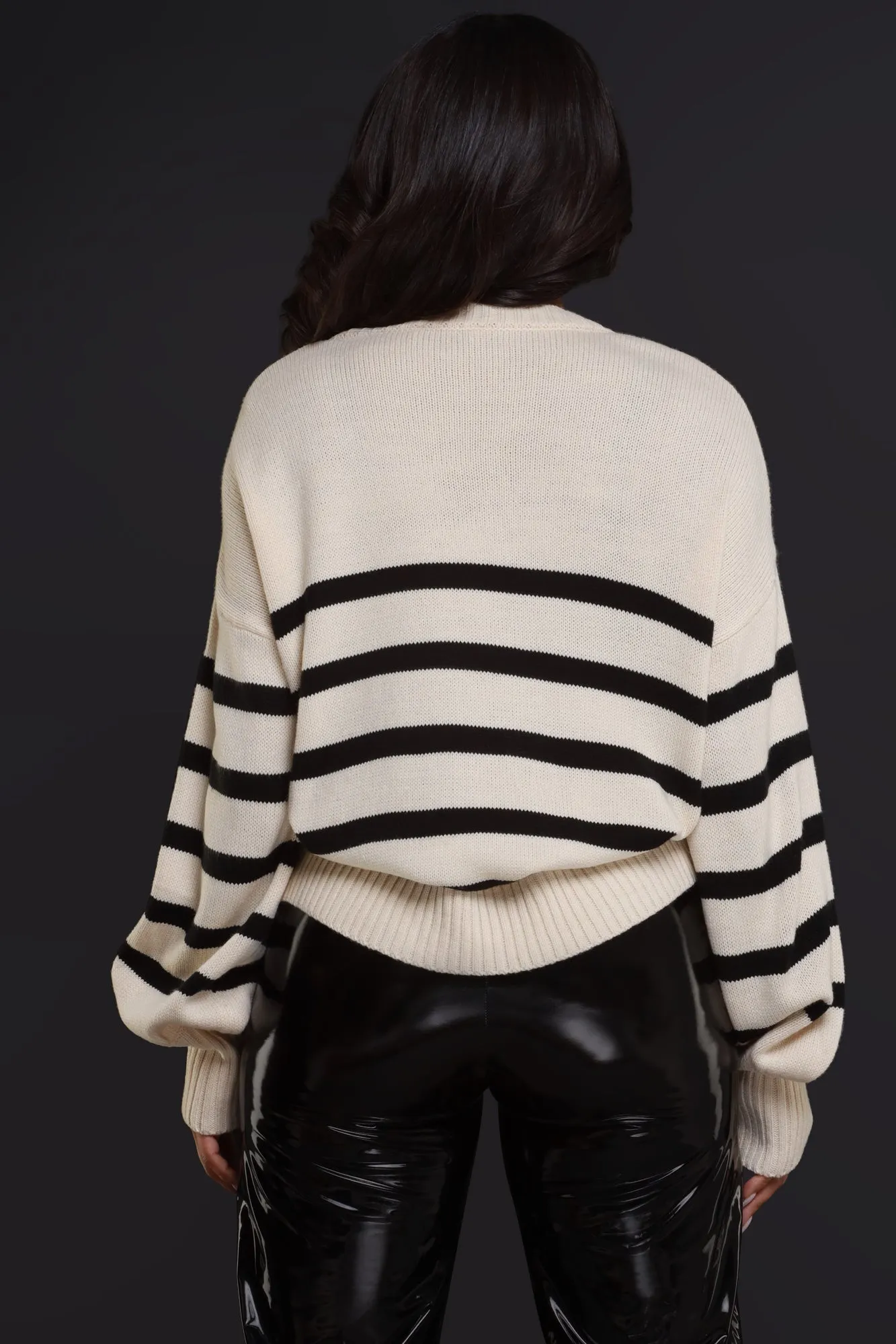 Care Taken Oversized Striped Sweater - Taupe/Black