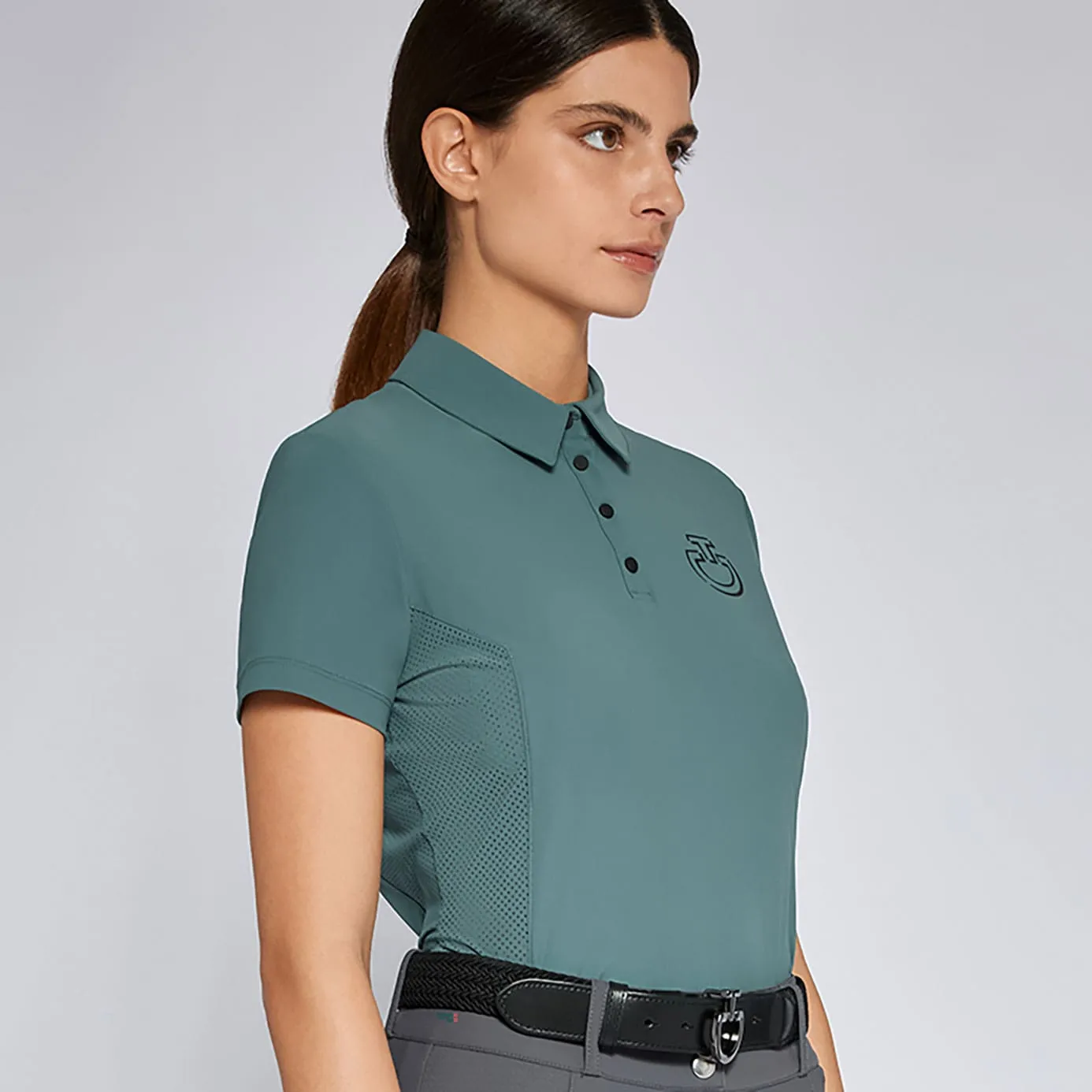 Cavalleria Toscana Perforated Insert Polo Shirt - Petroleum