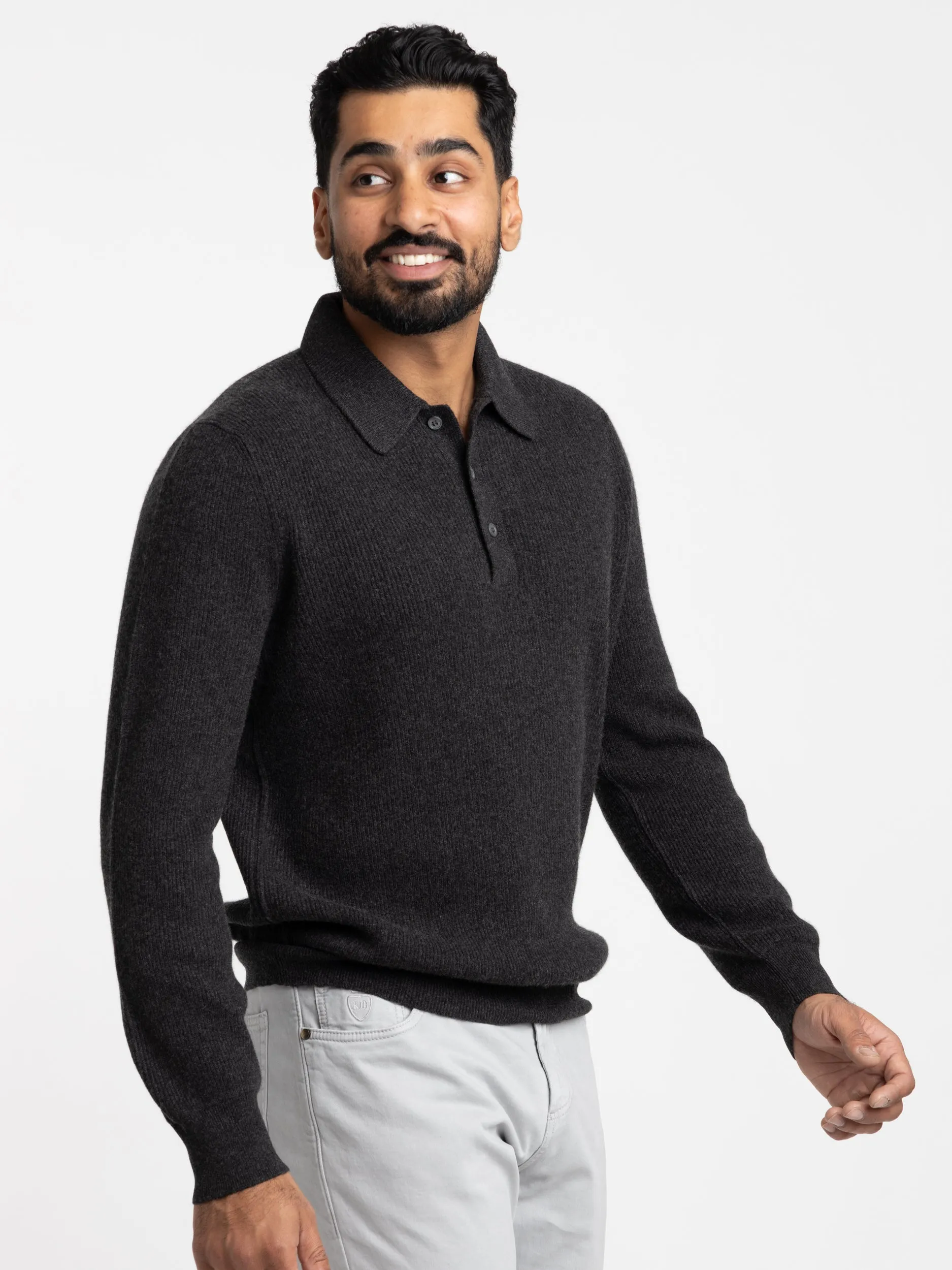 Charcoal Grey Cashmere Polo Sweater