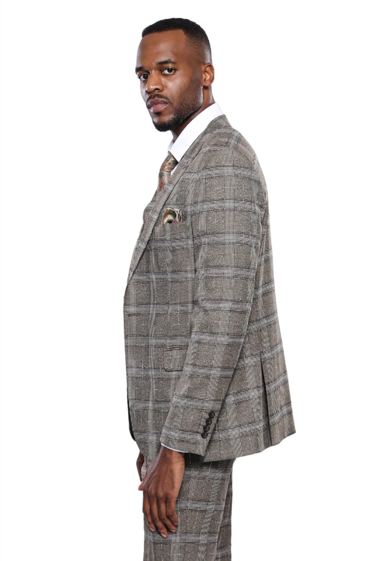 Checked Slim-Fit Beige Men Blazer - Wessi