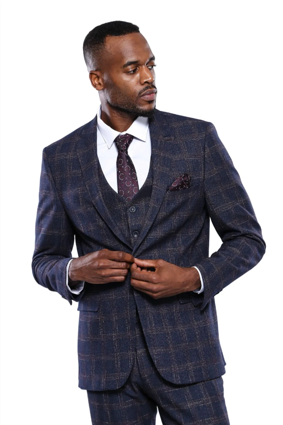 Checked Slim-Fit Navy Blue Men Blazer - Wessi