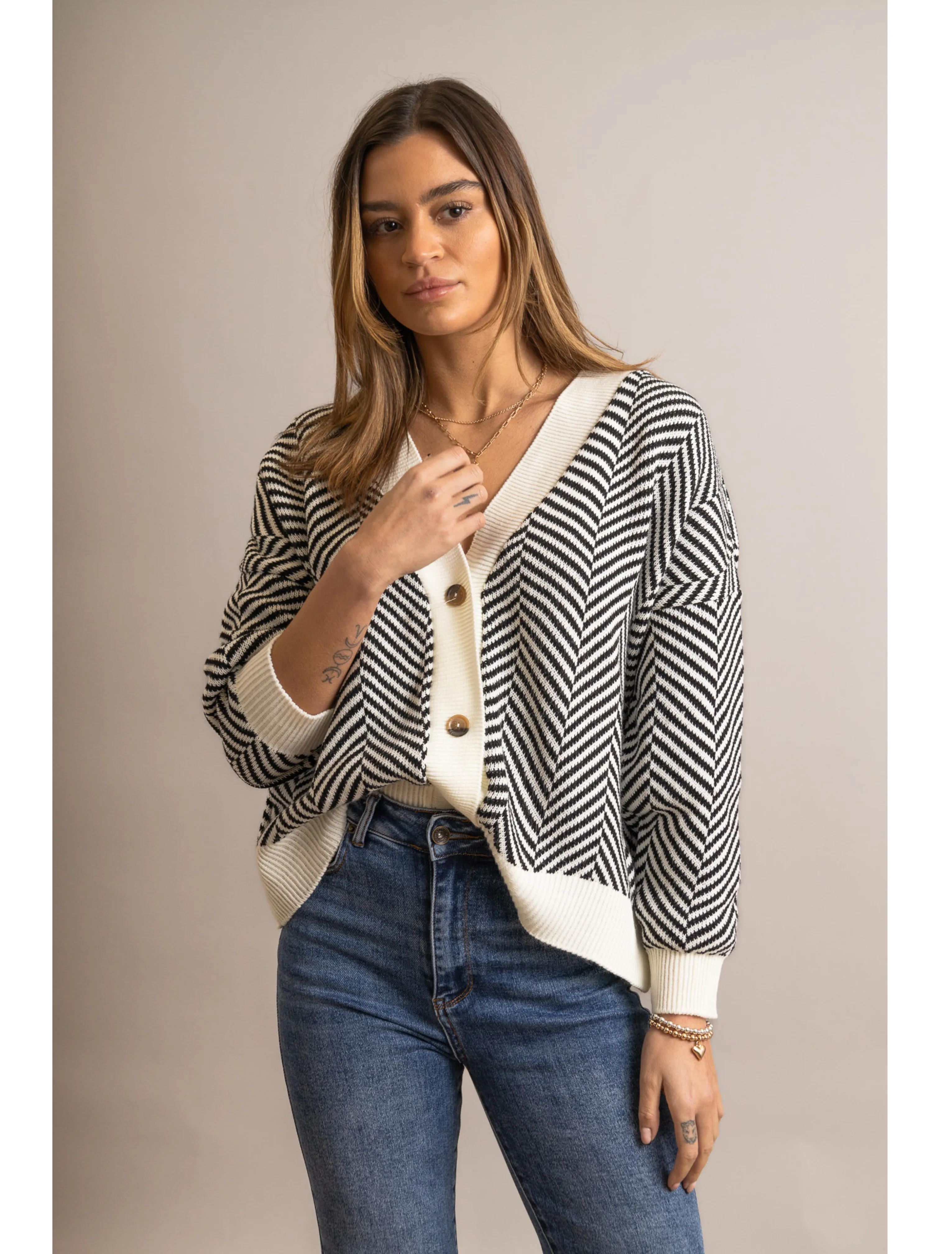 Chevron Knit Button Cardigan