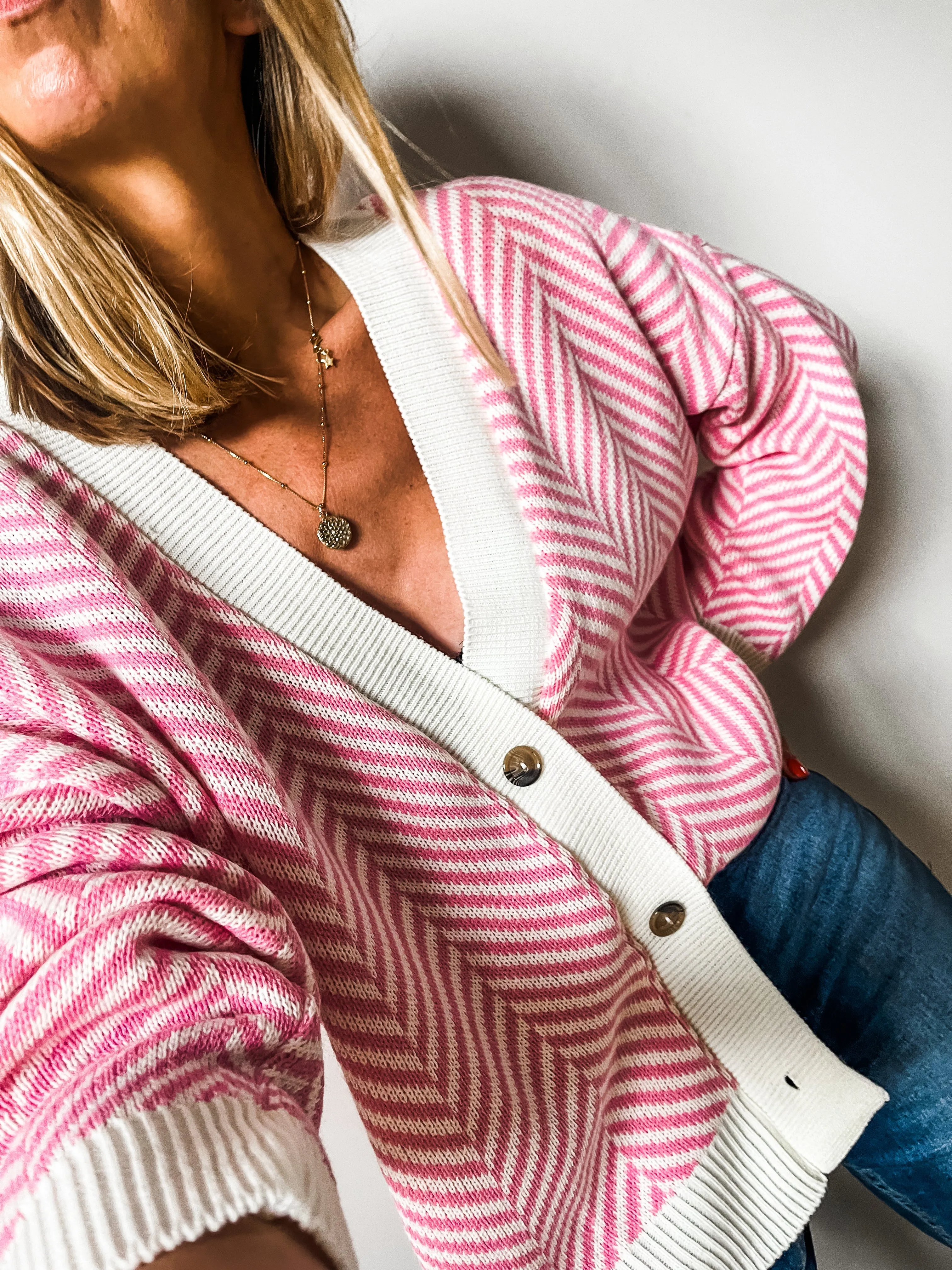 Chevron Knit Button Cardigan