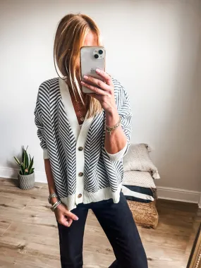 Chevron Knit Button Cardigan