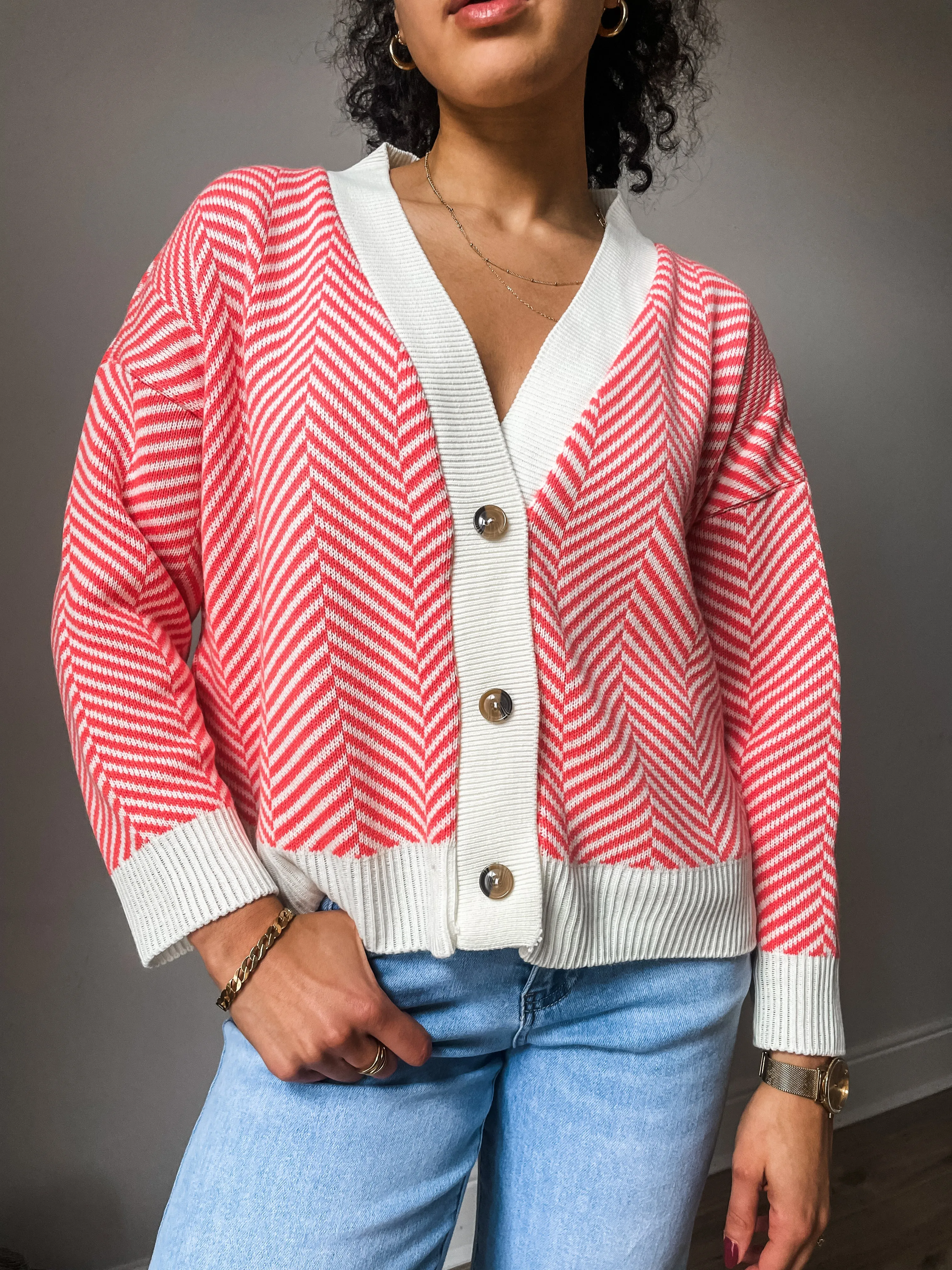 Chevron Knit Button Cardigan