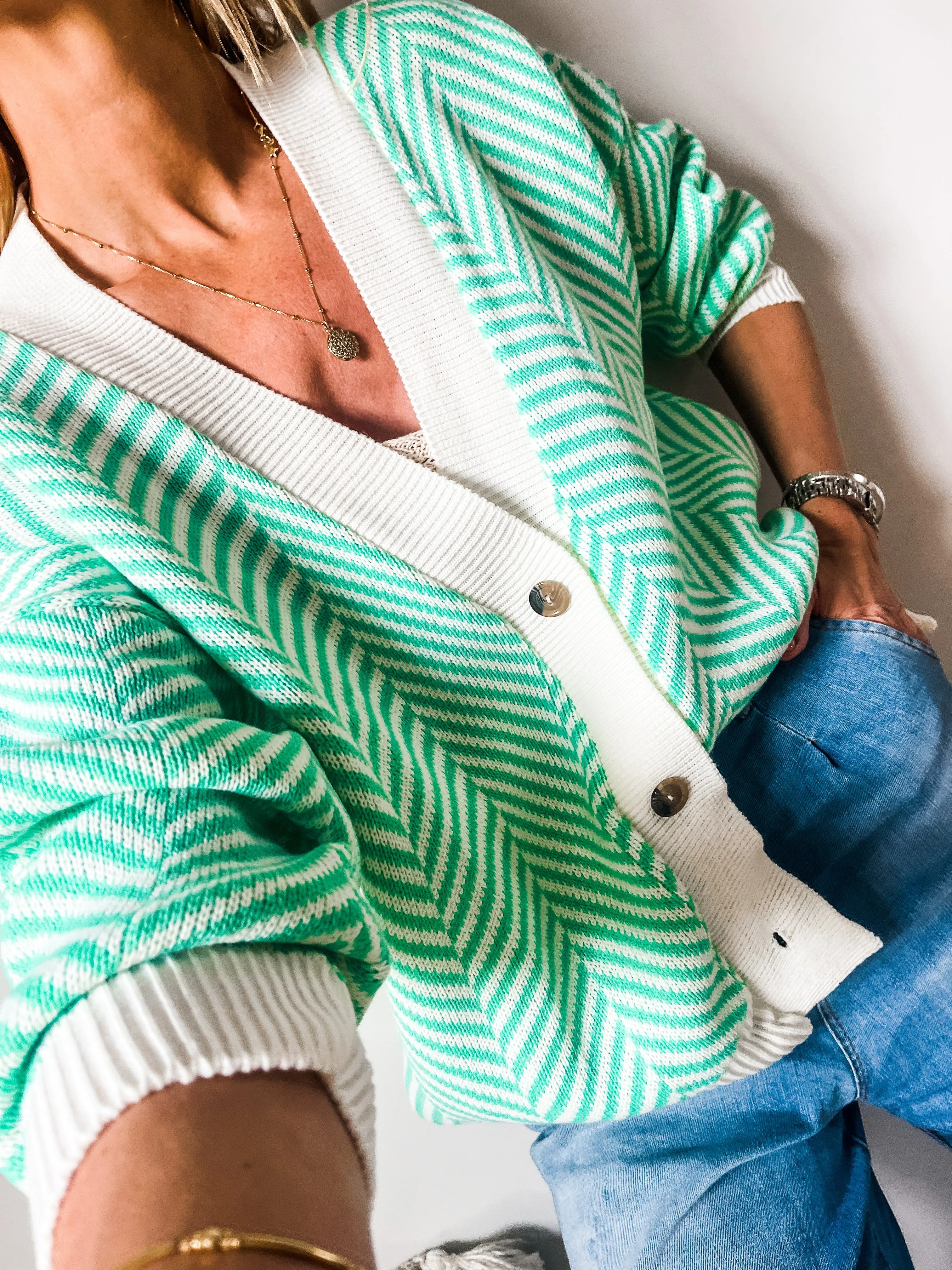 Chevron Knit Button Cardigan