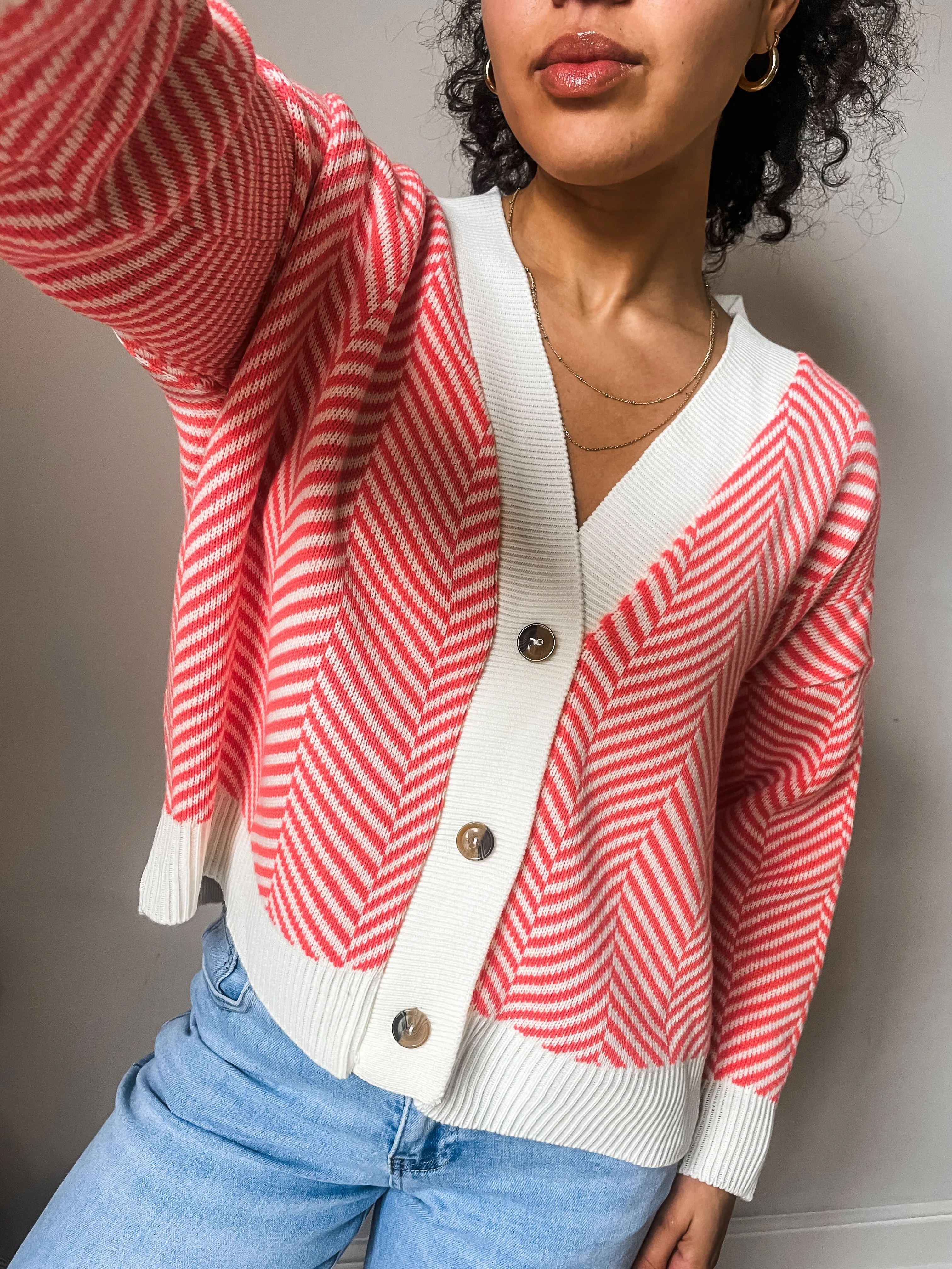 Chevron Knit Button Cardigan