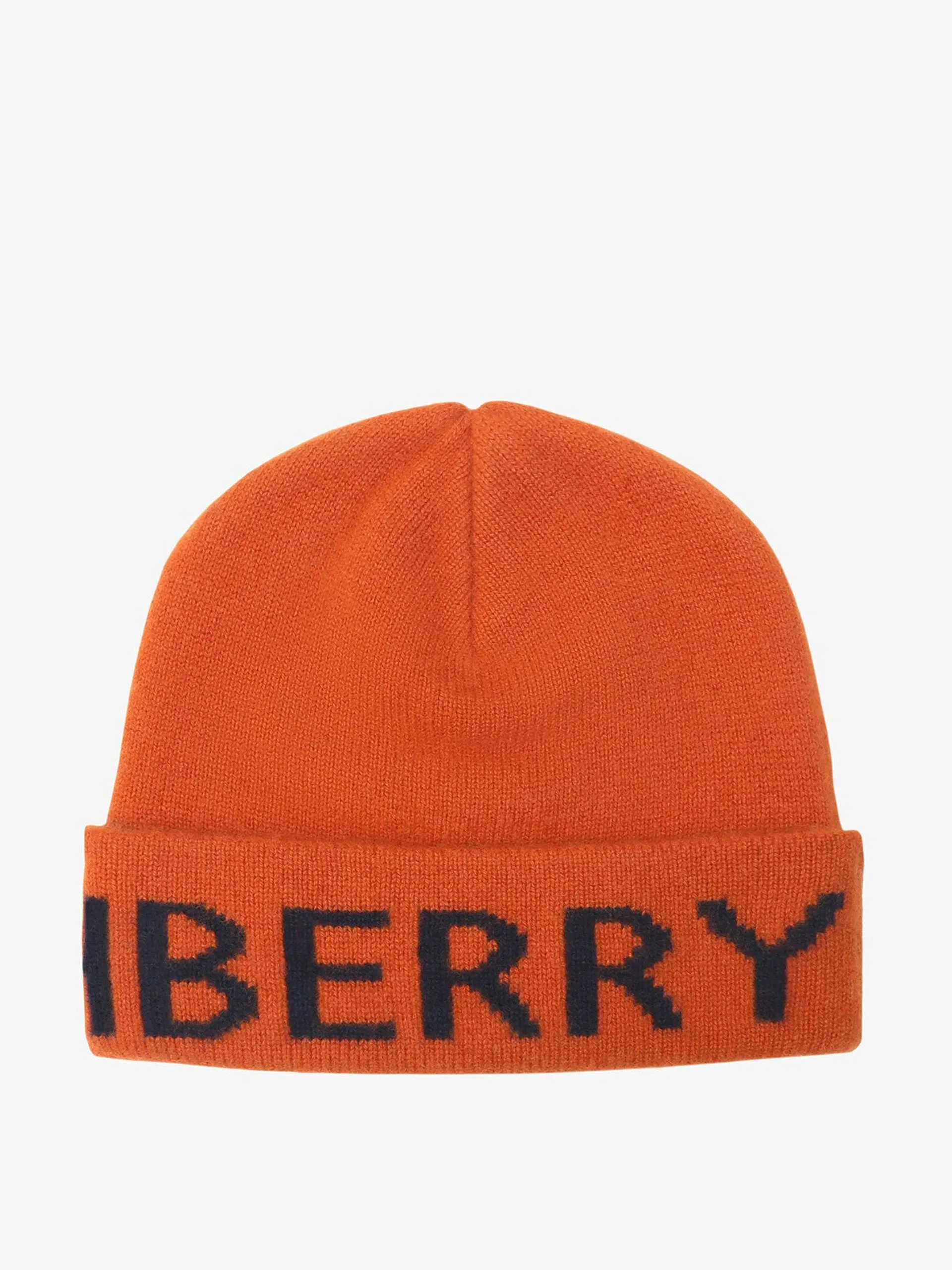 Cinnamon orange and navy logo cashmere beanie