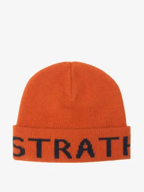 Cinnamon orange and navy logo cashmere beanie