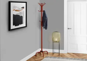 Coat Rack, Hall Tree, Free Standing, 12 Hooks, Entryway, 70"h, Bedroom, Red Metal, Contemporary, Modern