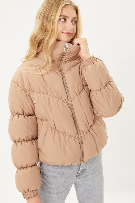 Coco Brown Long Sleeve Fluffy Puffer Jacket