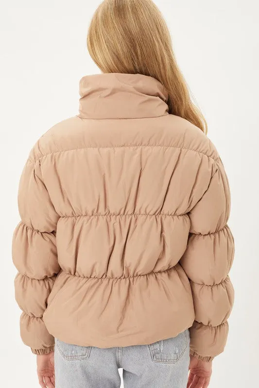 Coco Brown Long Sleeve Fluffy Puffer Jacket