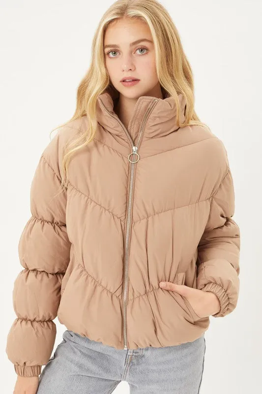 Coco Brown Long Sleeve Fluffy Puffer Jacket