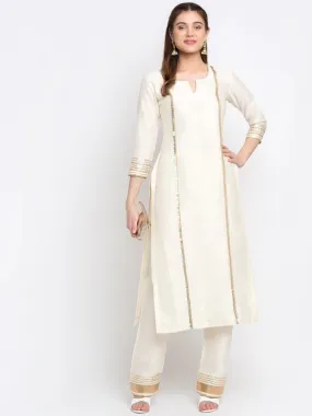 Cotton Silk Ivory Foil, Gota & Zari Detailing Kurta with Solid Palazzo Pants