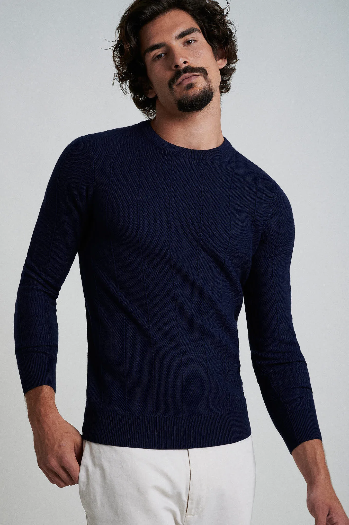 Cotton Silk structure-knit sweater