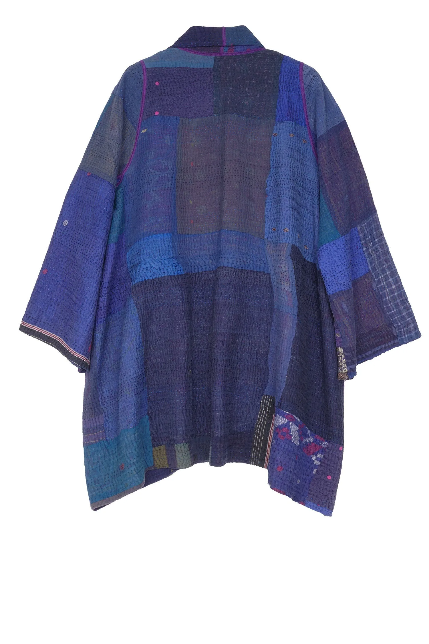 COTTON SILK SW PATCH KANTHA A-LINE JKT - ws4003-blu -