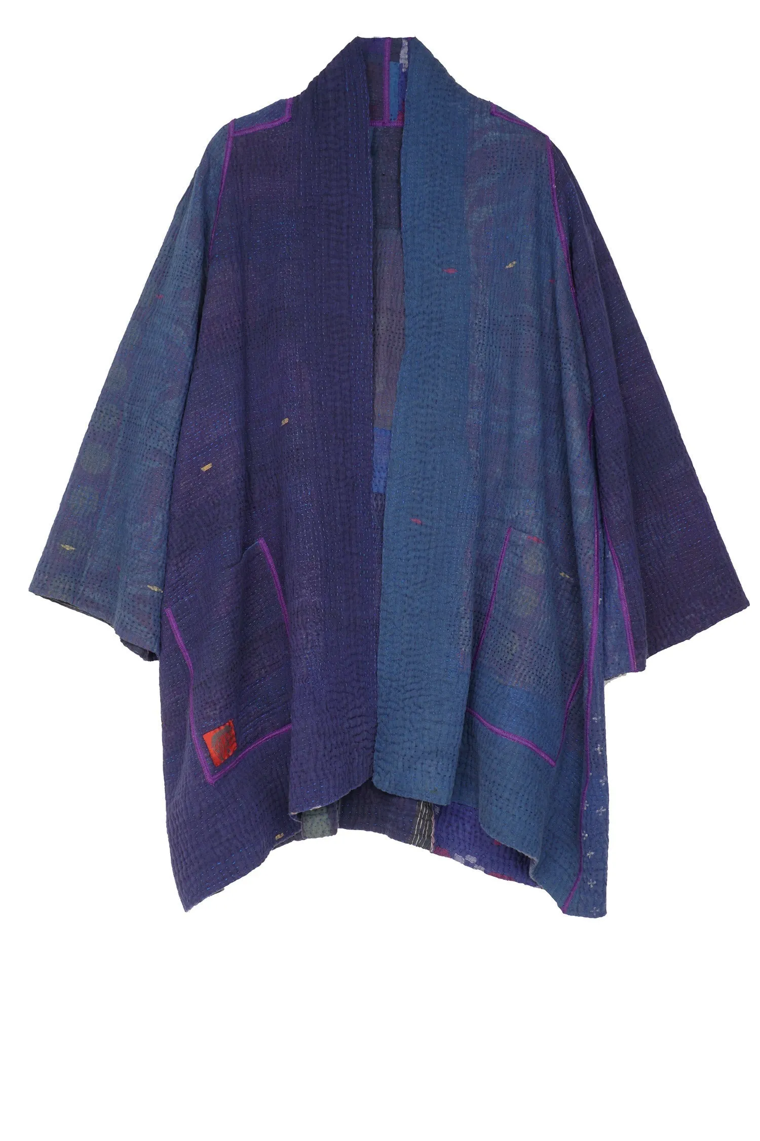 COTTON SILK SW PATCH KANTHA A-LINE JKT - ws4003-blu -