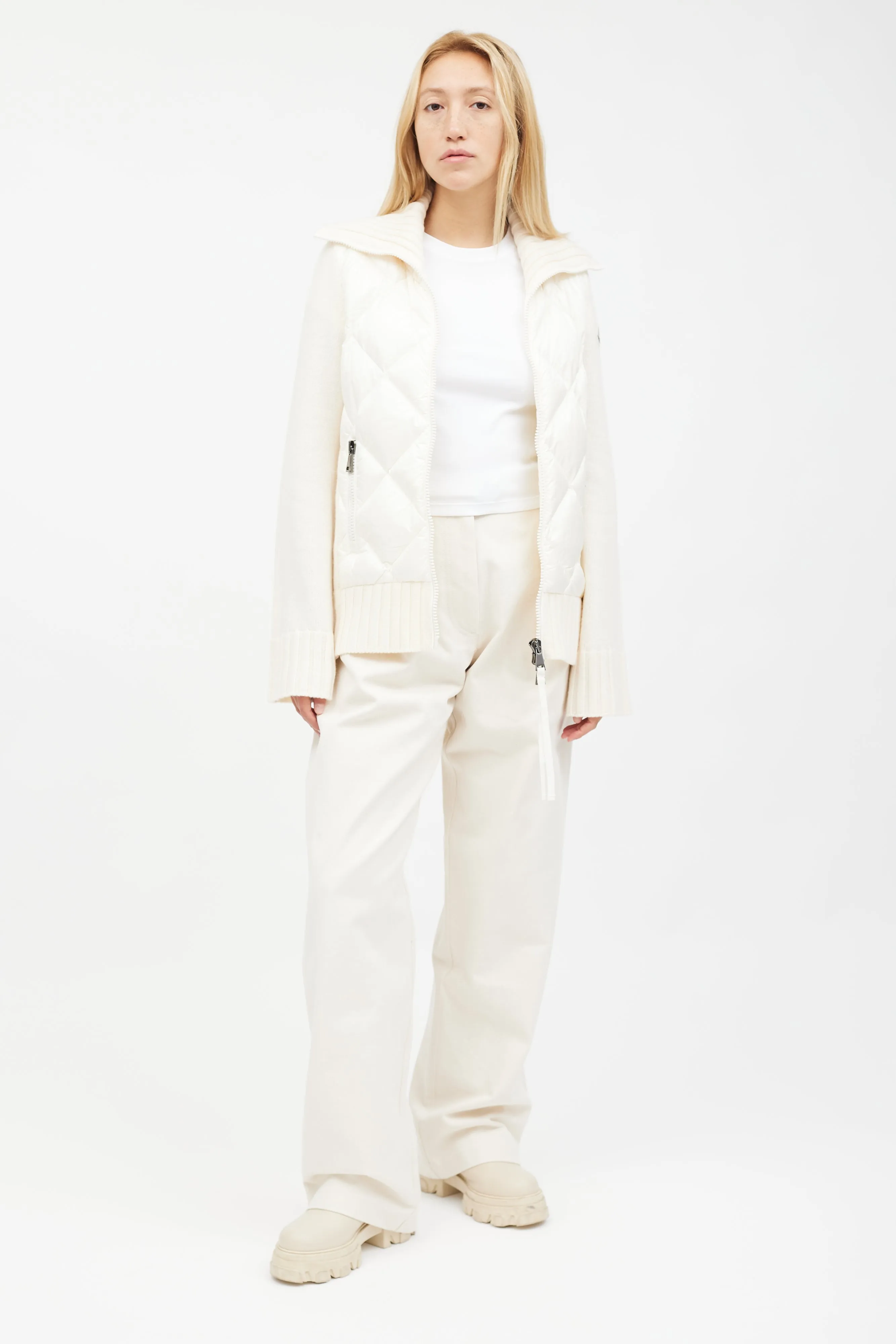 Cream White Lightweight Knit & Nylon Jacket