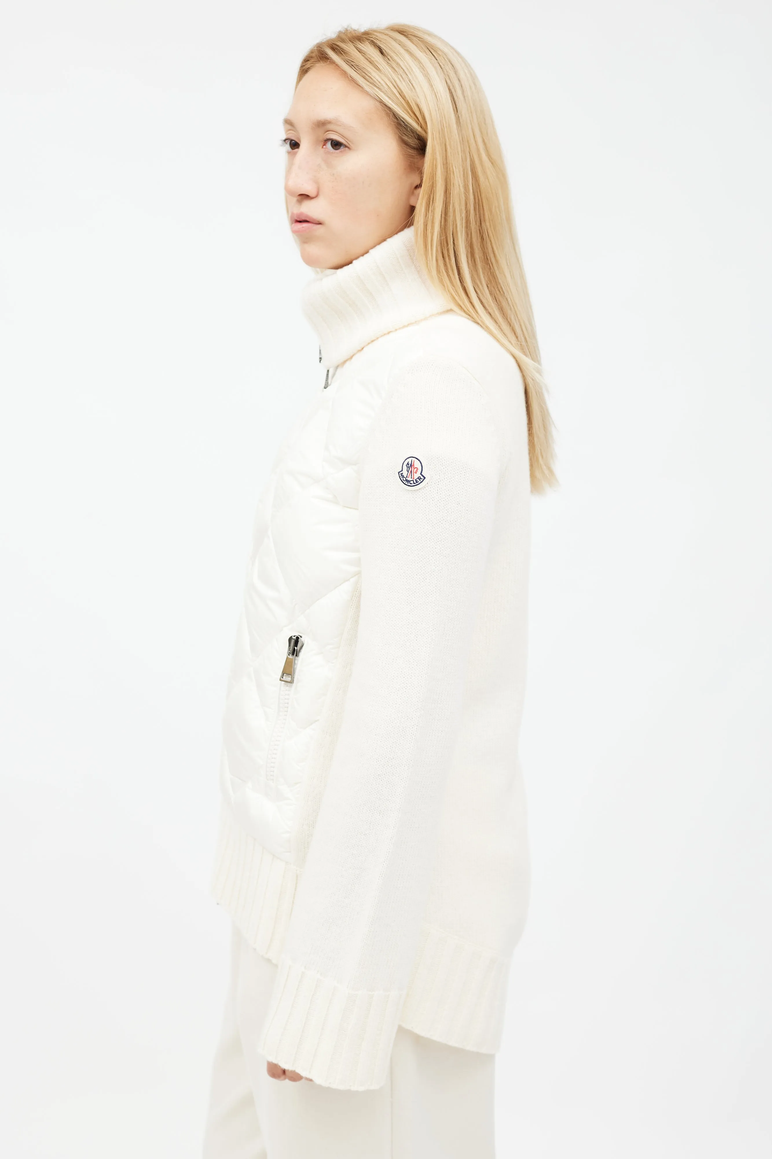 Cream White Lightweight Knit & Nylon Jacket