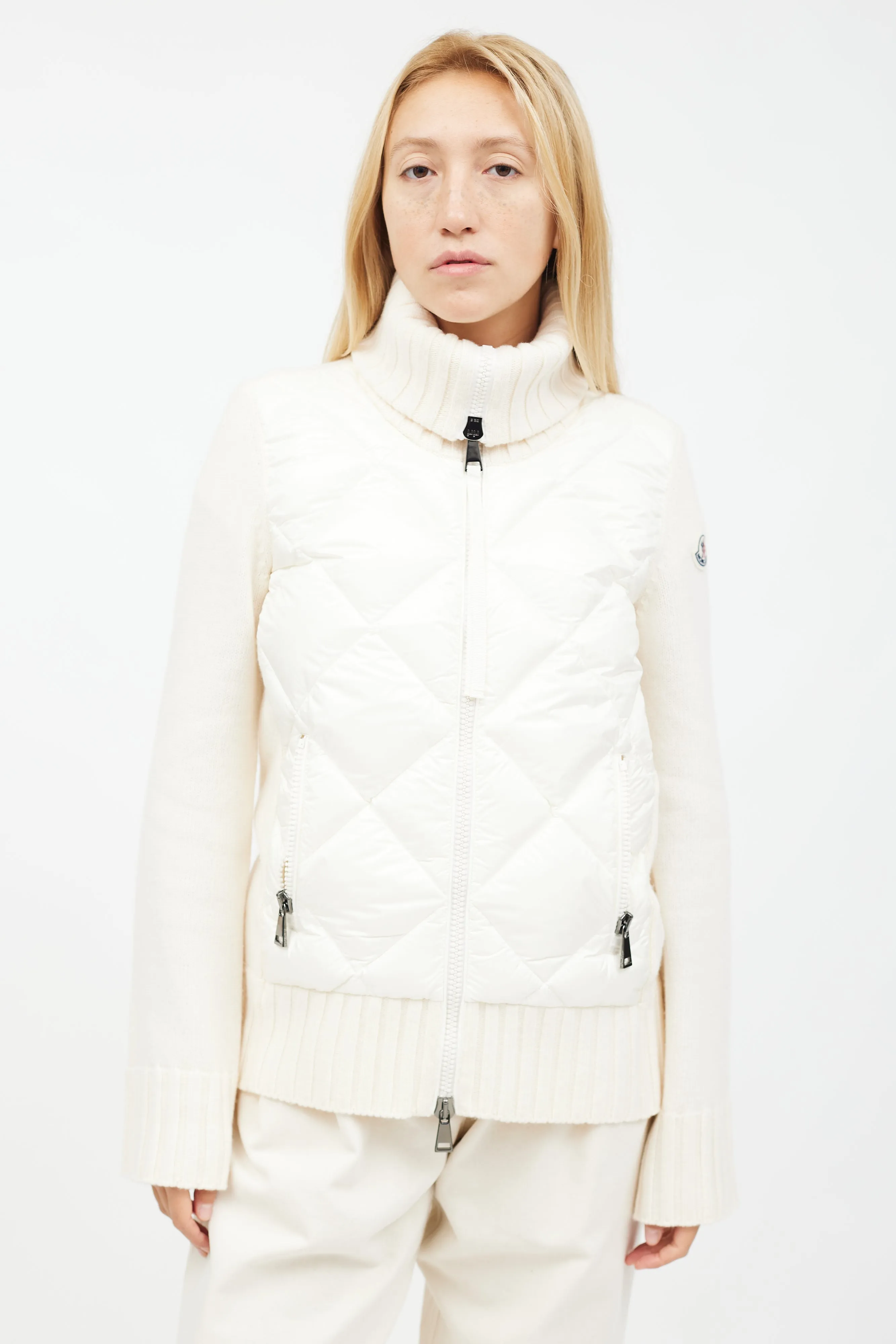 Cream White Lightweight Knit & Nylon Jacket