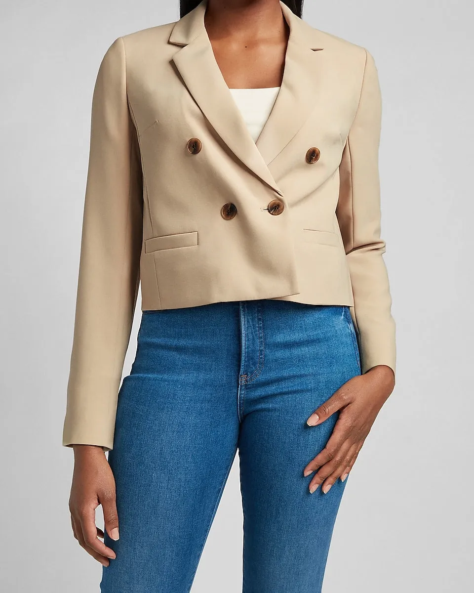 Cropped Double Breasted Blazer in Beige