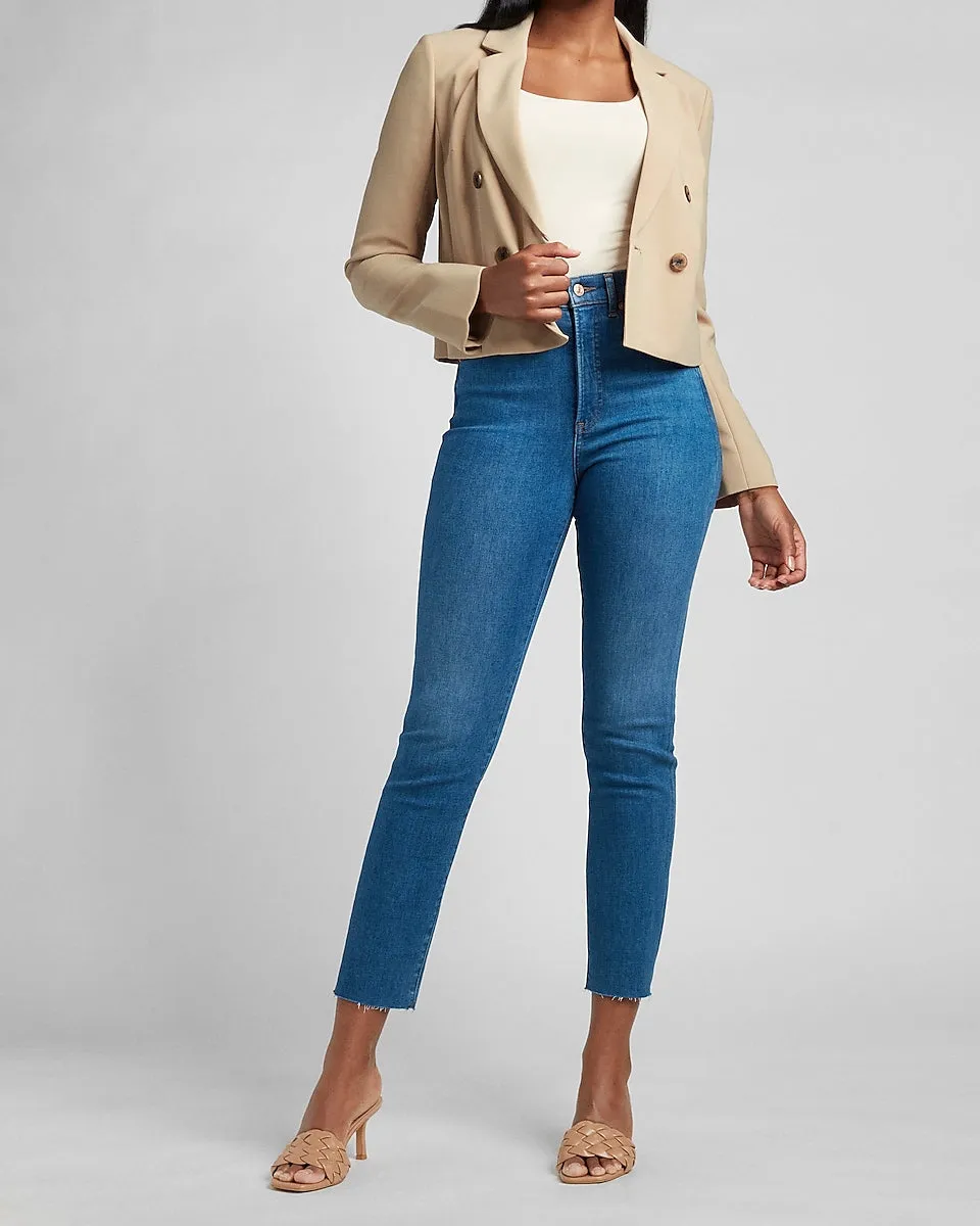 Cropped Double Breasted Blazer in Beige