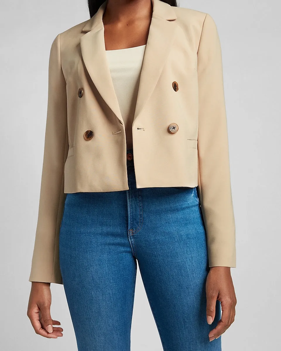 Cropped Double Breasted Blazer in Beige