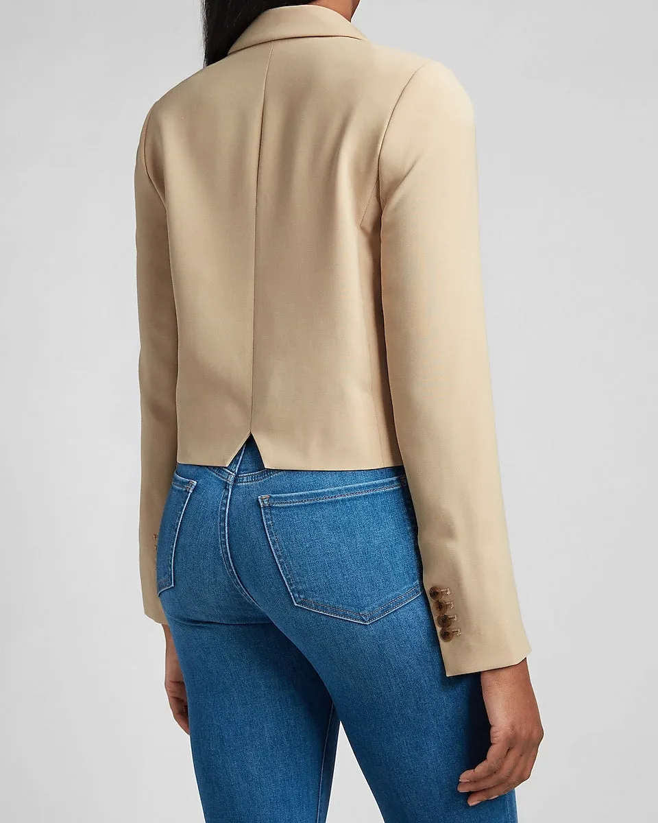 Cropped Double Breasted Blazer in Beige