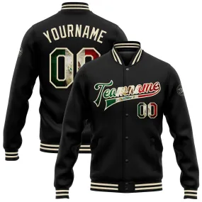 Custom Black Vintage Mexican Flag-Cream Bomber Full-Snap Varsity Letterman Jacket