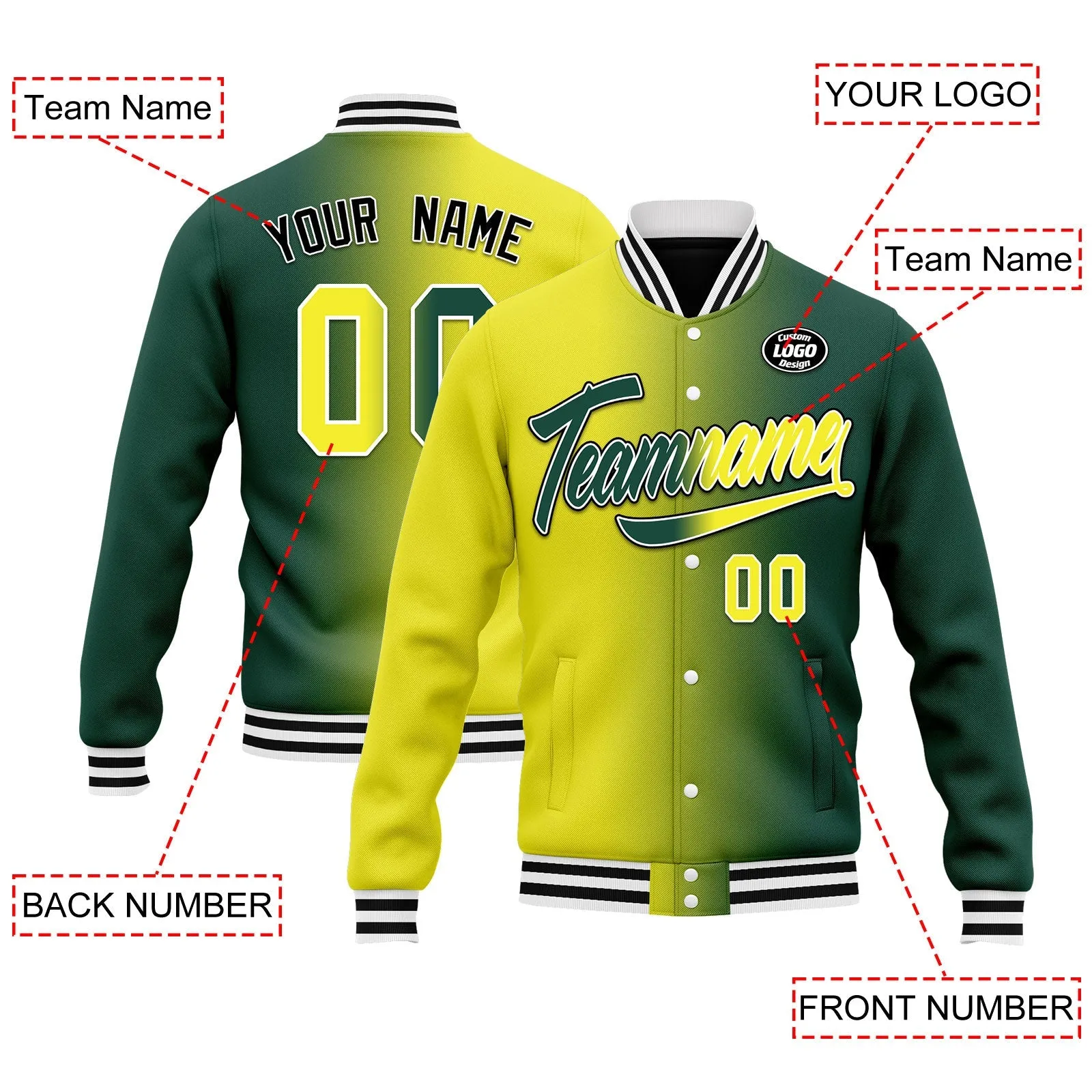 Custom Gradient Fashion Jacket Bomber Full-Snap Varsity Letterman Personalized Jacket FZ005-D028015-13