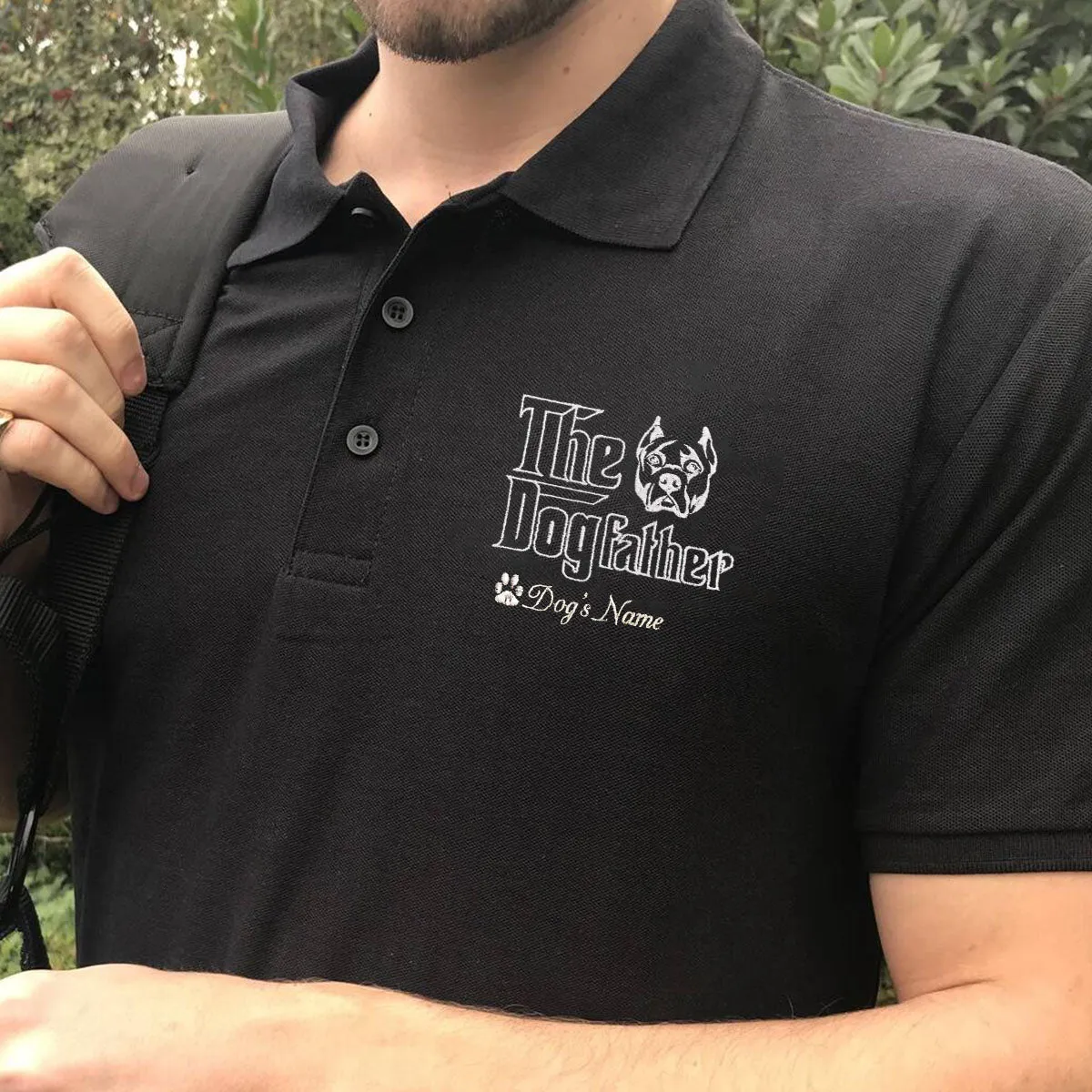 Custom Pitbull Dog Dad Polo Shirt, Personalized The DogFather Embroidered Polo Shirt Pitbull, Best Gifts for Pitbull Lovers