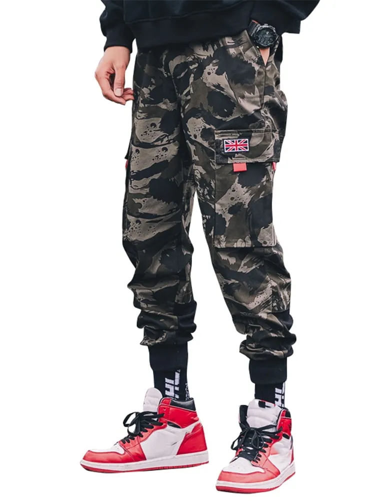 Dark Tone Camouflage Multi Pocket Cargo Style Men Pants