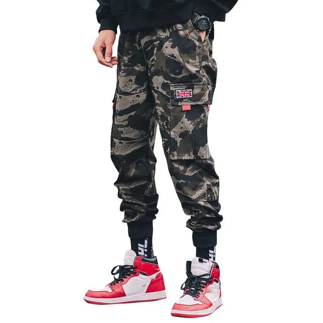 Dark Tone Camouflage Multi Pocket Cargo Style Men Pants