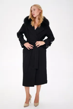 Derby Genuine Polar Fox Textured Cashmere Wool Coat